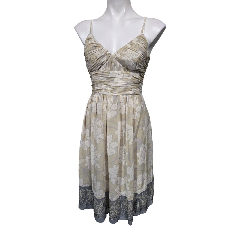 BCBG Paris Women 2 Silk Floral Beaded V-Neck Cocktail Dress BDPL198LEOF